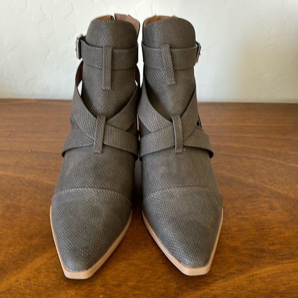 Grey strappy booties